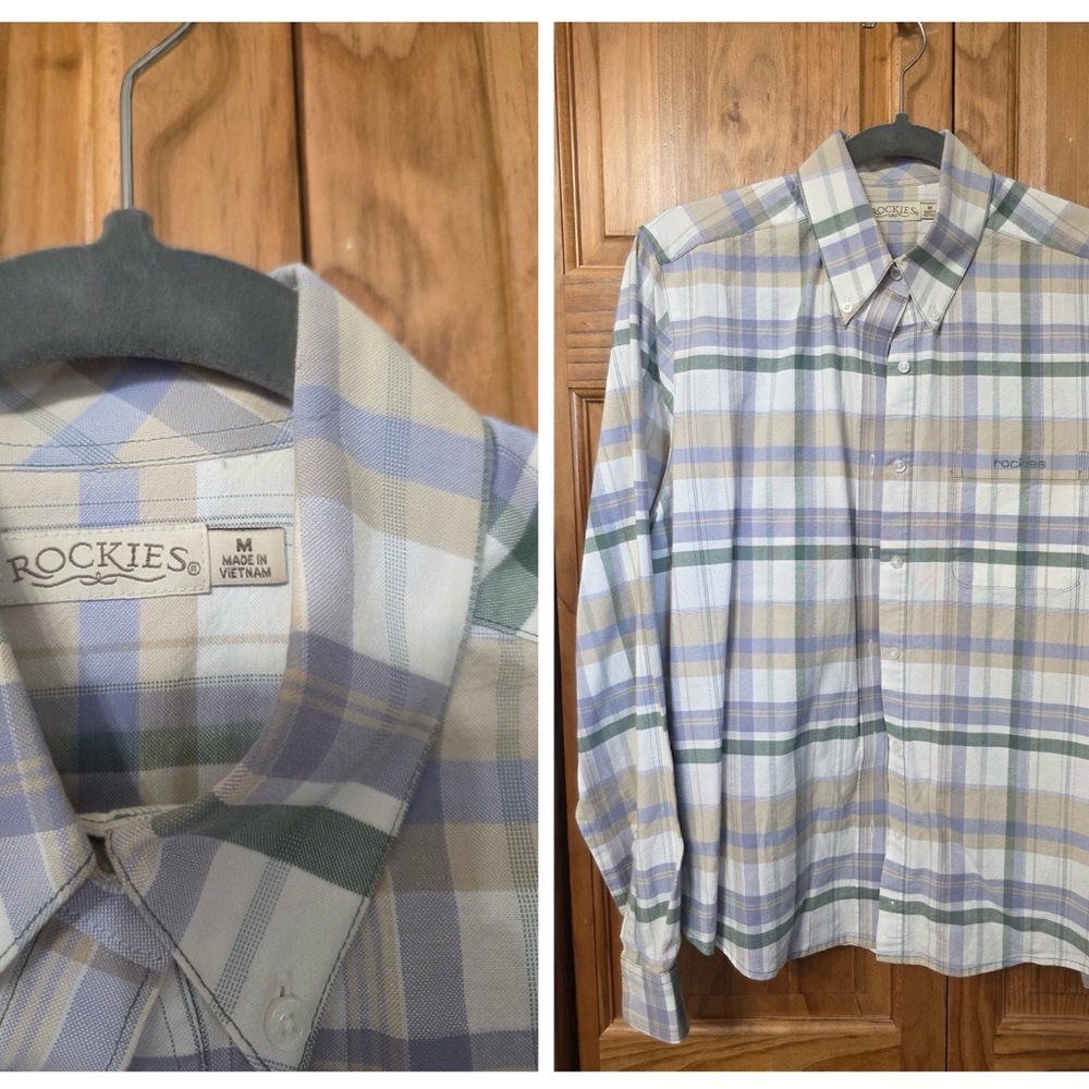 Rockies Women’s Casual Plaid Shirt - Beige, Blue, and Green Size M